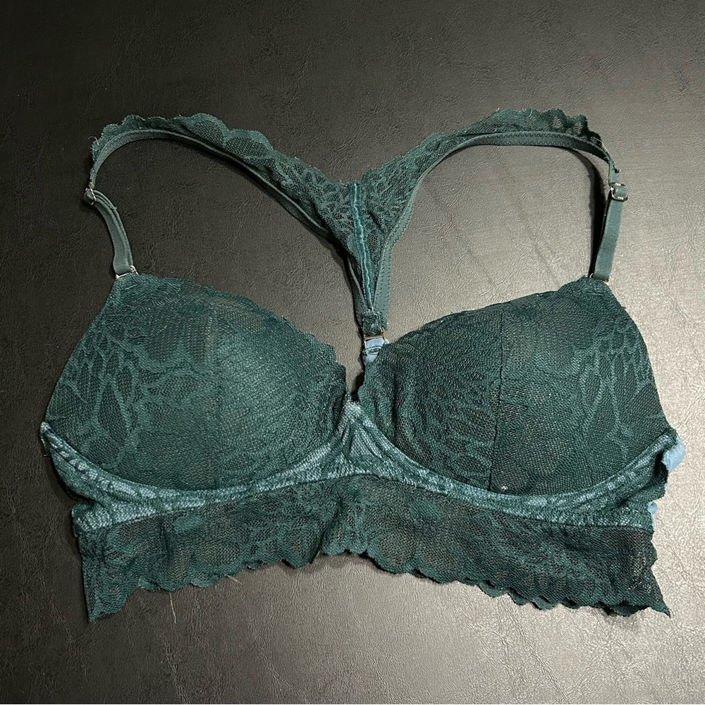Victorias Secret PINK Bra Teal blue Push-Up Bralette Lace Size Medium